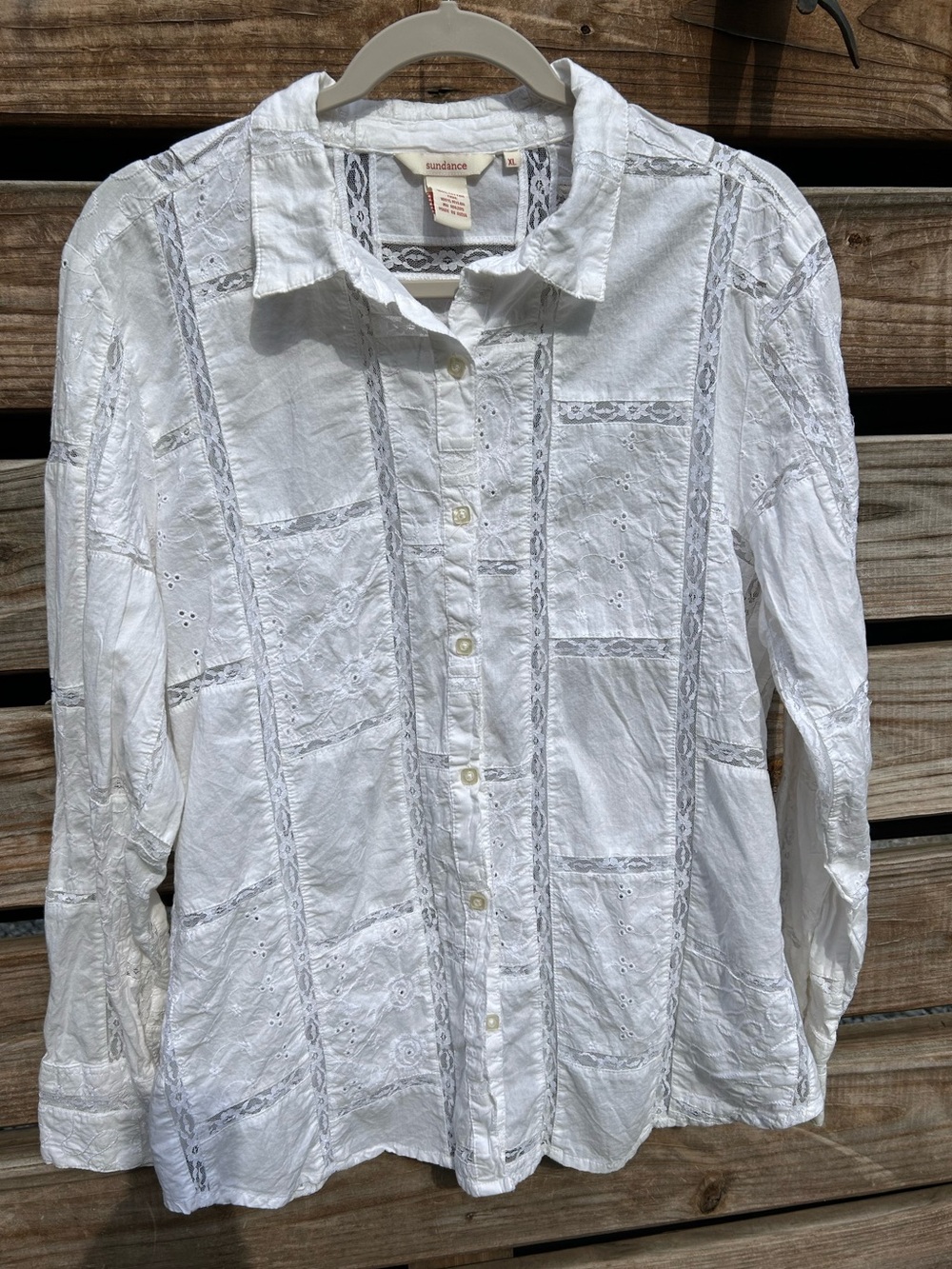 Sundance Boho White Eyelet Button Down Shirt - XL